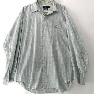 Ralph Lauren Mens Shirt XL Yarmouth17.5 Check Button Pinpoint Oxford Blue Green
